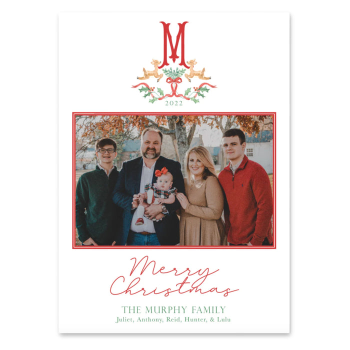 Reindeer Monogram Holiday Card - Vertical