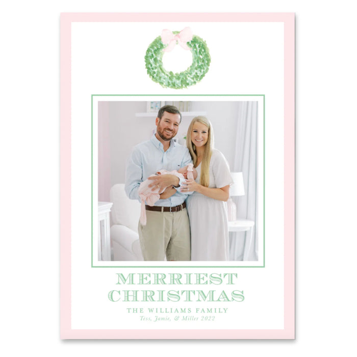 Pink Wreath Holiday Card