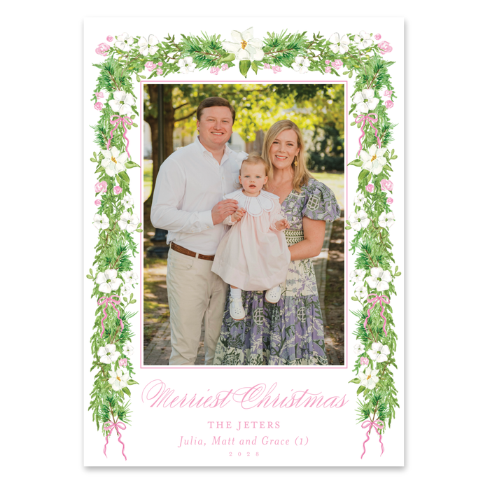 Dogwood Garland Holiday Card - Pink