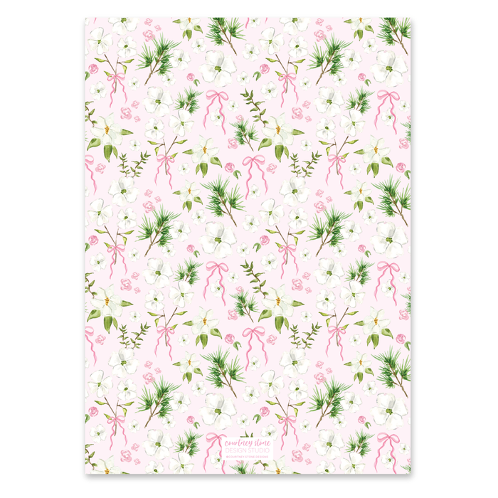 Dogwood Garland Holiday Card - Pink