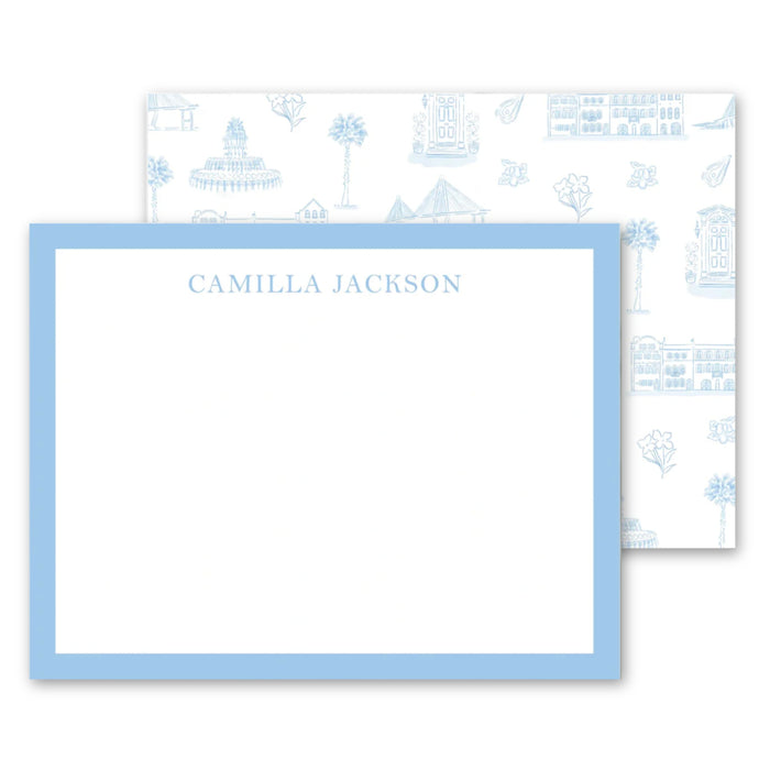 Charleston Toile Blue Monochrome Stationery