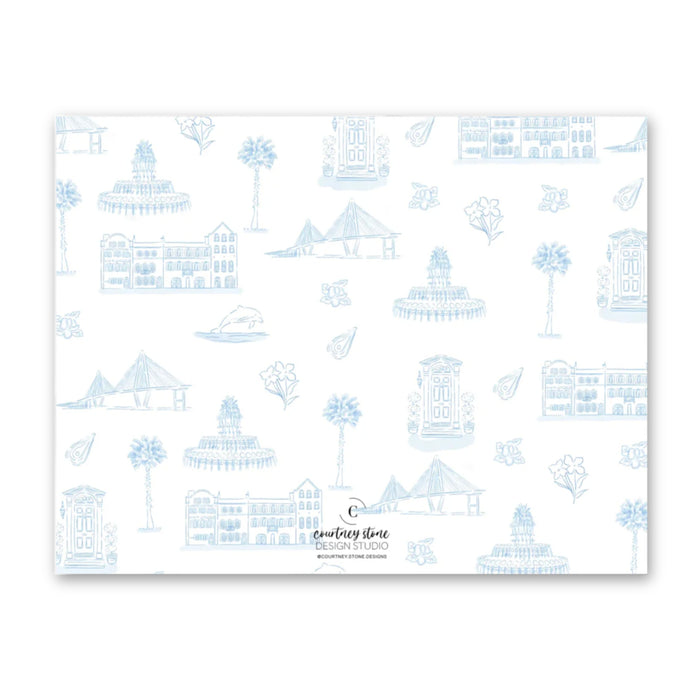 Charleston Toile Blue Monochrome Stationery