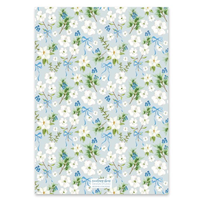 Dogwood Garland Holiday Card - Blue