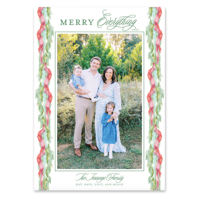 Velvet Garland Border Holiday Card - Vertical