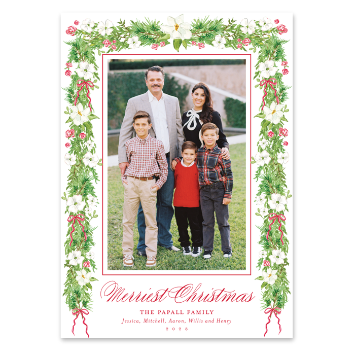 Dogwood Garland Holiday Card - Red