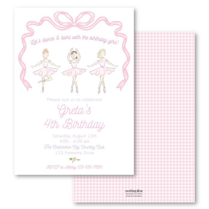 Ballet Bow Birthday Invitations