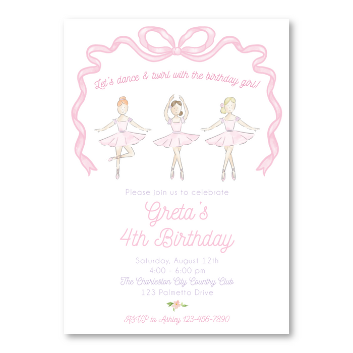 Ballet Bow Birthday Invitations