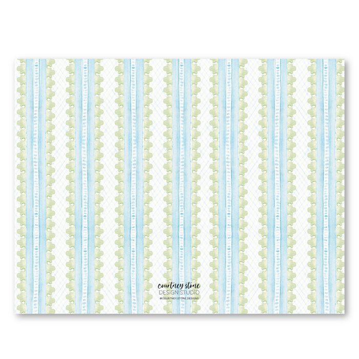 Baroque Straight-Edge Stationery - Blue