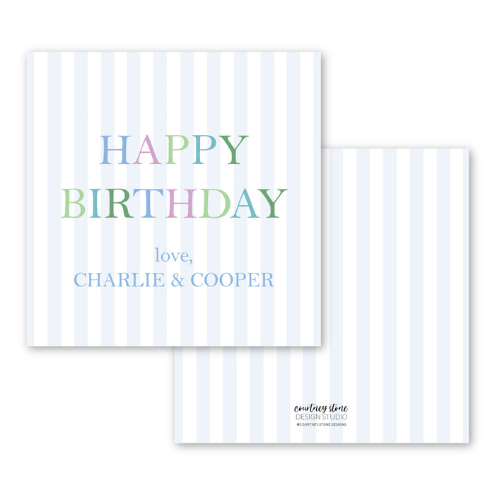 Happy Birthday Stripe Enclosure Card | Gift Tag - Blue