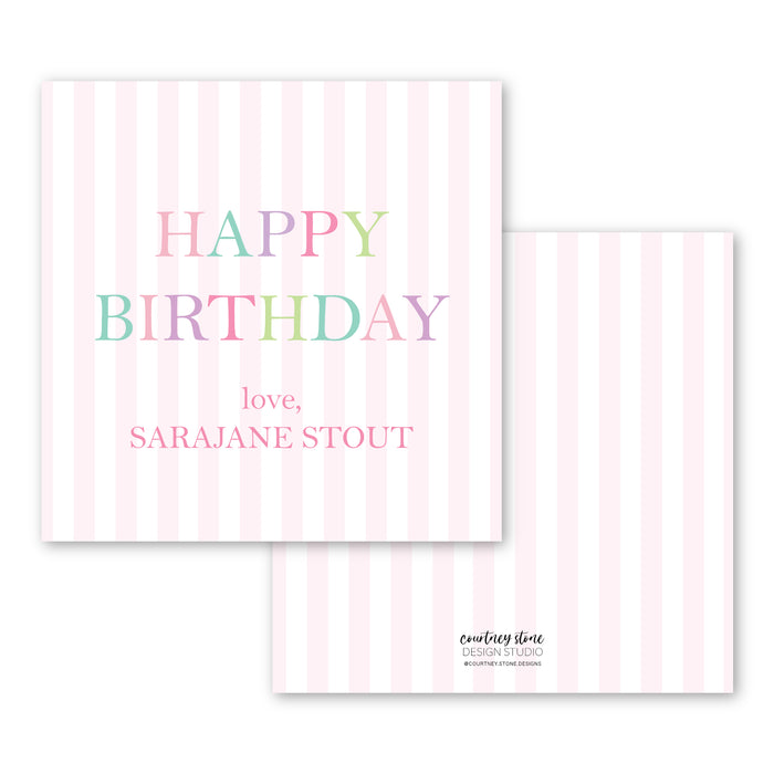 Happy Birthday Stripe Enclosure Card | Gift Tag - Pink