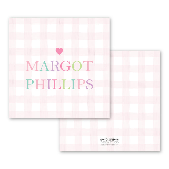 Gingham Name Enclosure Card | Gift Tag - Pink