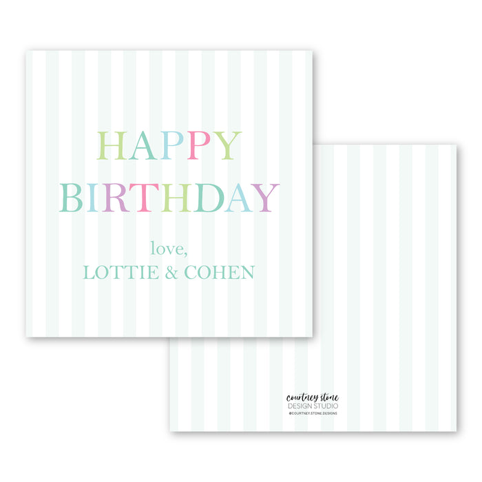 Happy Birthday Stripe Enclosure Card | Gift Tag - Green
