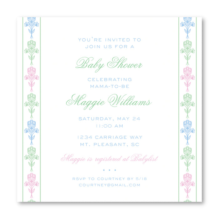 Tri-Color Block Print Shower Invitations