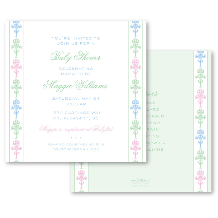 Tri-Color Block Print Shower Invitations