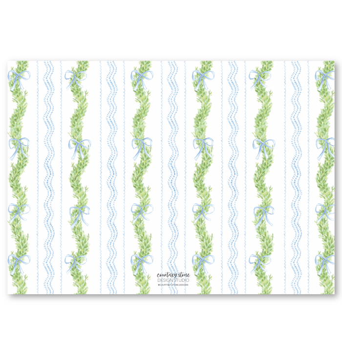 Blue Bow Boxwood Holiday Card - Horizontal