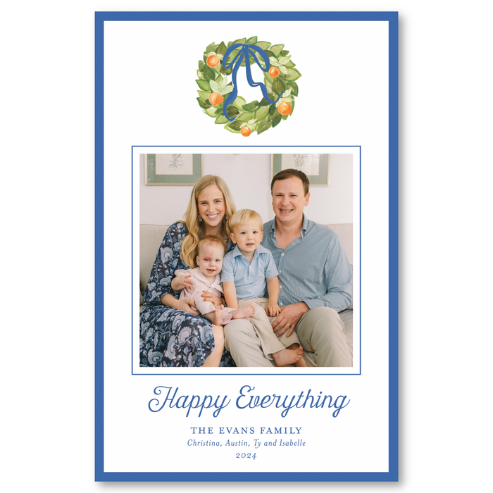 'Navy Citrus Wreath' Holiday Card - A9 - Larger Card Size