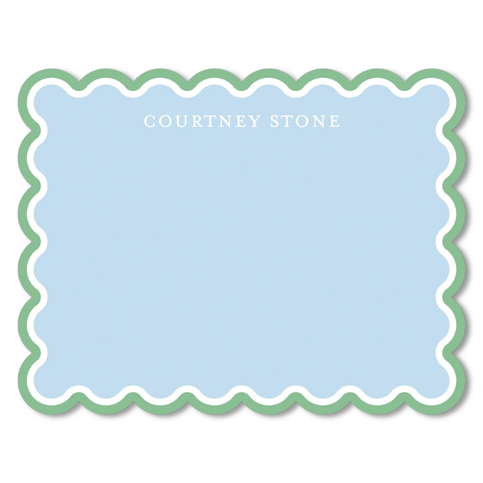 Scallop Cut-Out Stationery - Blue w/ Green Double Border