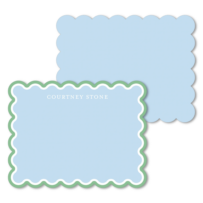 Scallop Cut-Out Stationery - Blue w/ Green Double Border