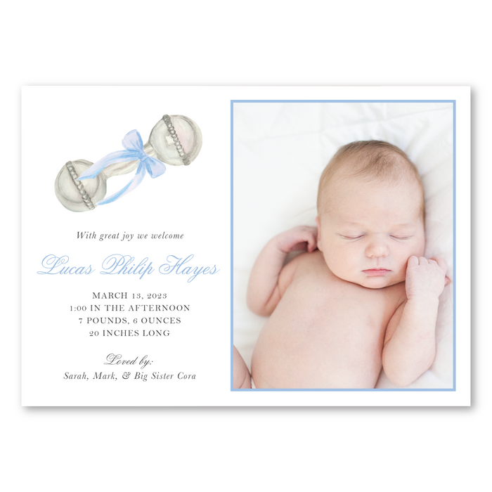 Blue Rattle Birth Announcement