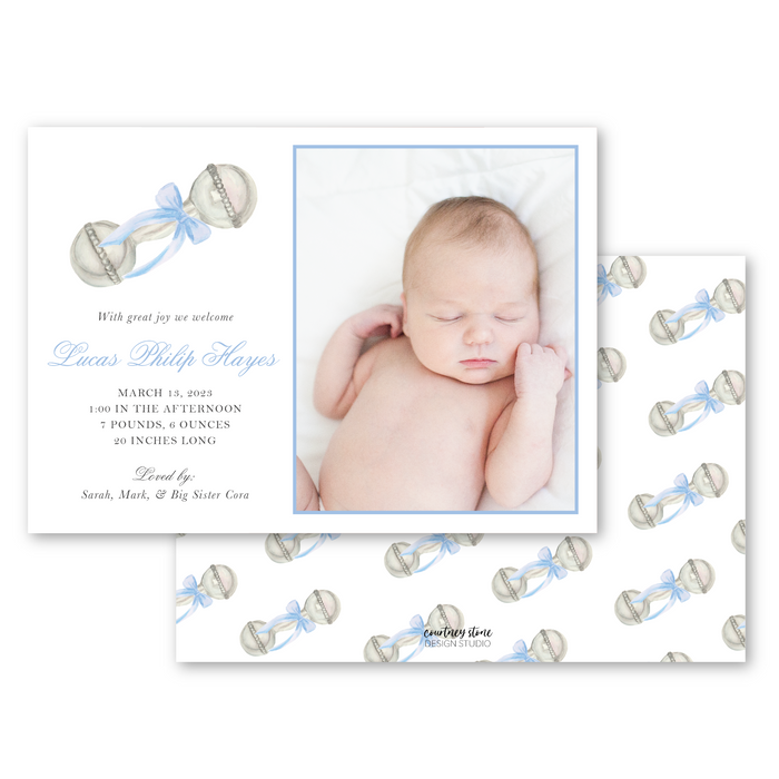 Blue Rattle Birth Announcement