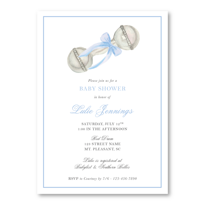 Blue Rattle Shower Invitations