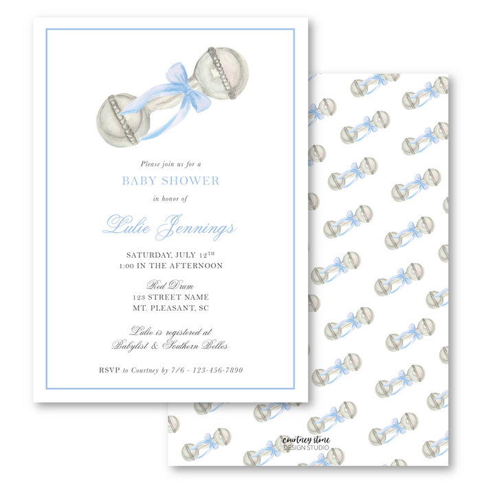 Blue Rattle Shower Invitations