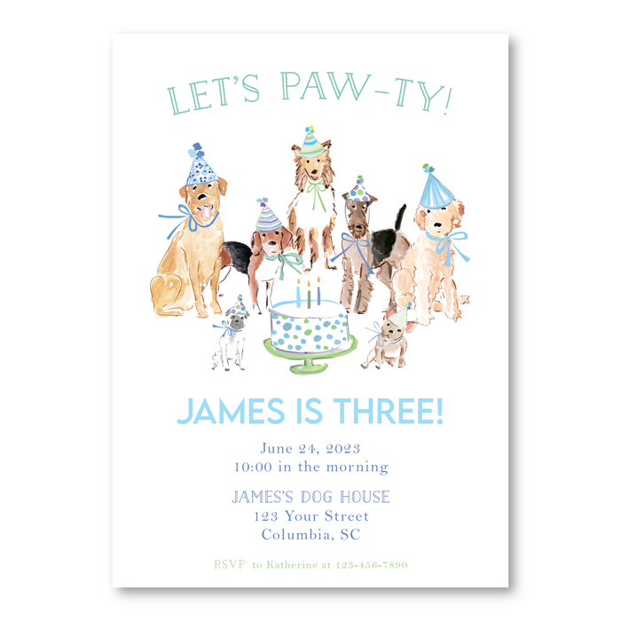 Blue Paw-ty Birthday Invitations