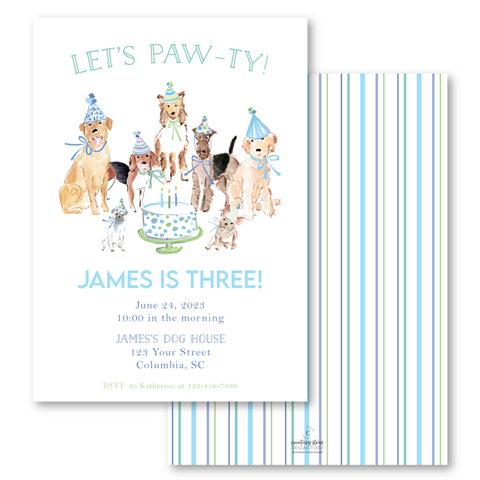 Blue Paw-ty Birthday Invitations