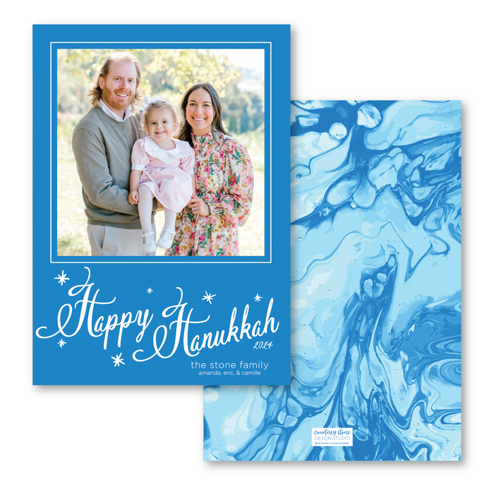 Marbled Paper Holiday Card - Blue