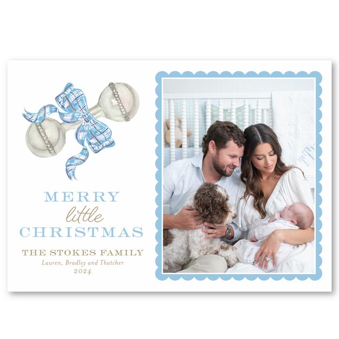 Blue Tartan Rattle Holiday Card | Horizontal