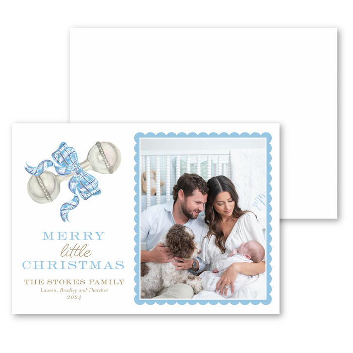 Blue Tartan Rattle Holiday Card | Horizontal