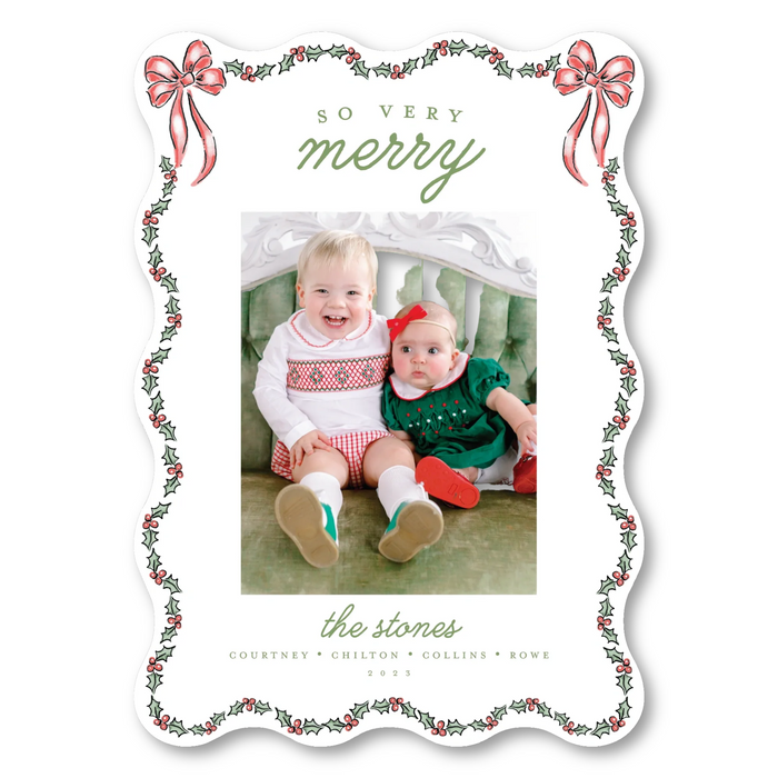 Bows & Holly Wavy Die-Cut Holiday Card