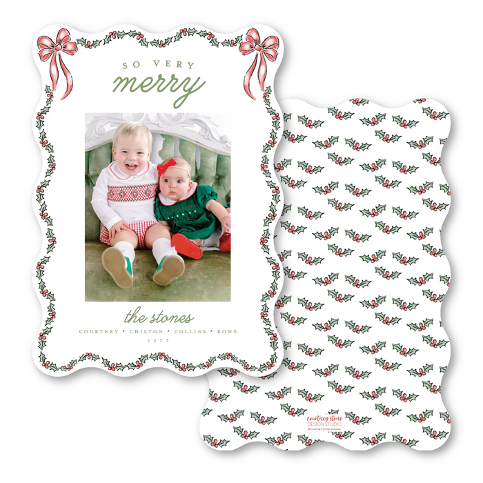 Bows & Holly Wavy Die-Cut Holiday Card