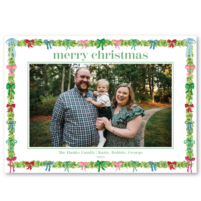 Decked in Bows Garland Horizontal Holiday Card