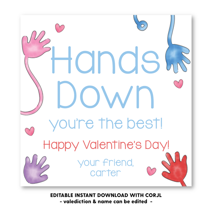 Sticky Hands Valentines Tag - Self-Edit, Print at Home