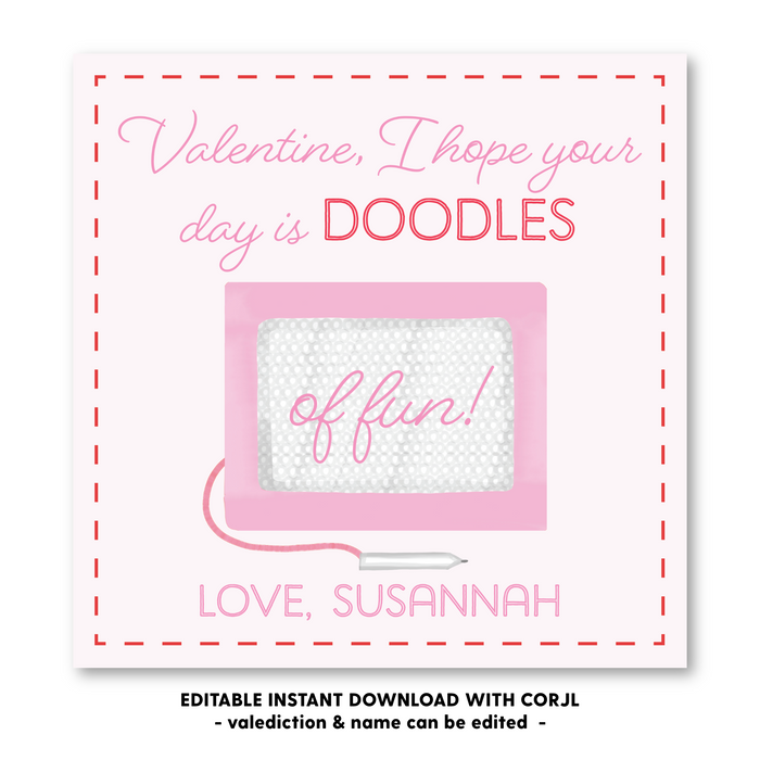 Pink Magna-doodle Valentines Tag - Self-Edit, Print at Home