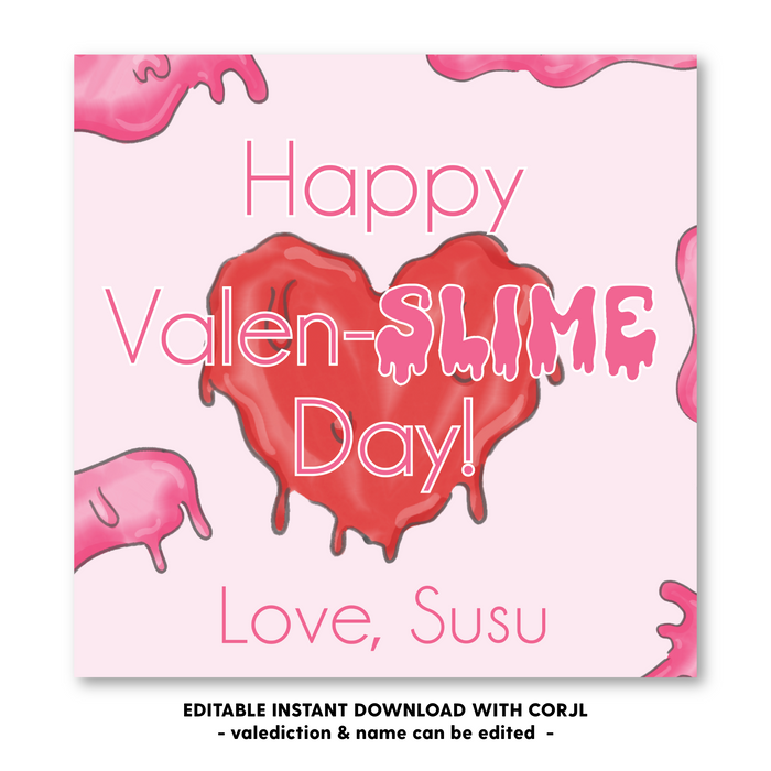 Slime - Pink - Valentines Tag - Self-Edit, Print at Home