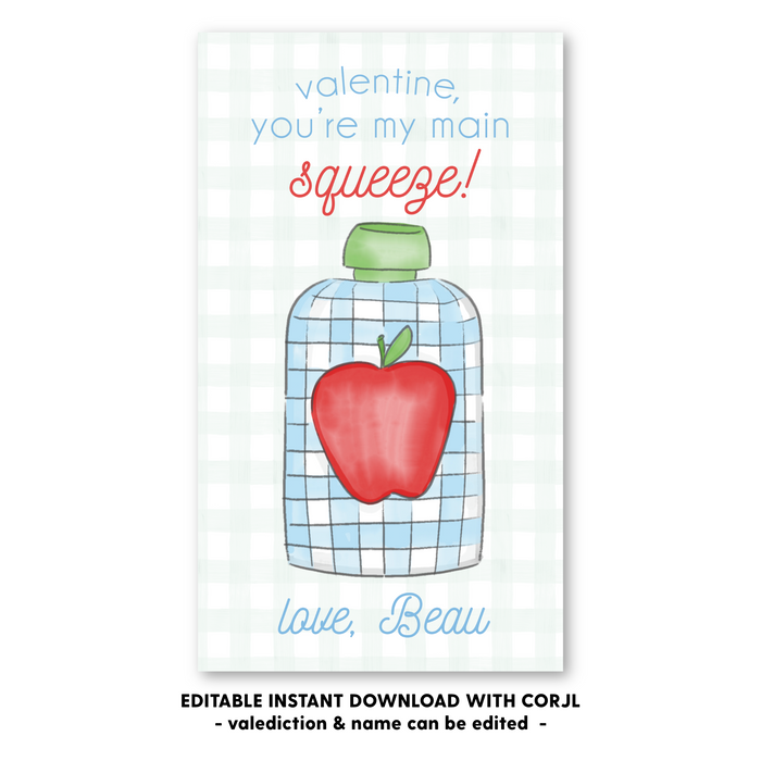 Pouch - Blue - Valentines Tag - Self-Edit, Print at Home