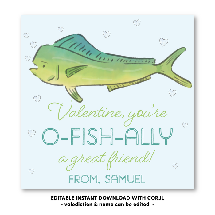 Mahi Fish Valentines Tag - Self-Edit, Print at Home