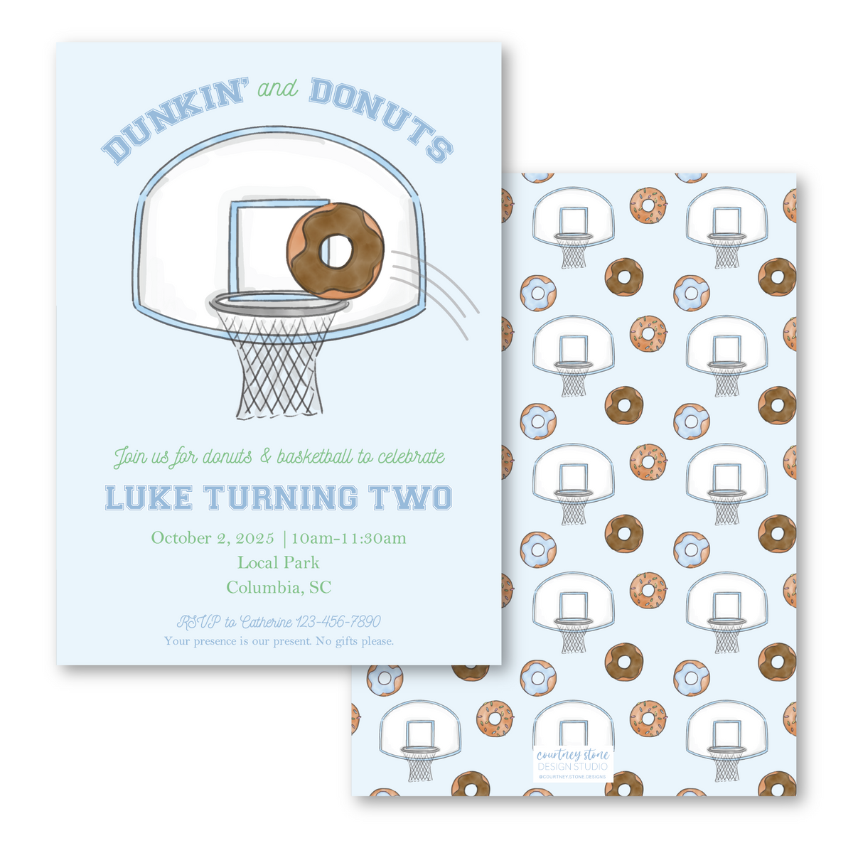 Dunkin and Donuts Basketball Birthday Invitation– courtneystonedesigns