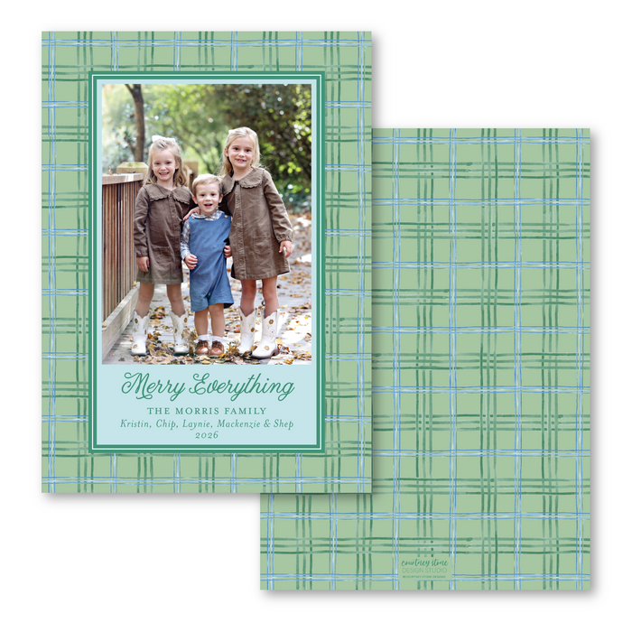 Watercolor Green Plaid Holiday Card