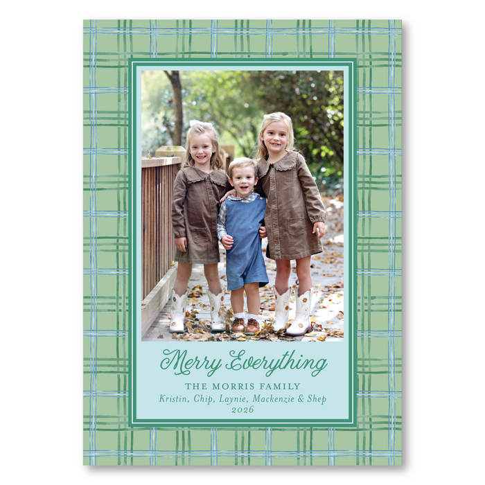 Watercolor Green Plaid Holiday Card