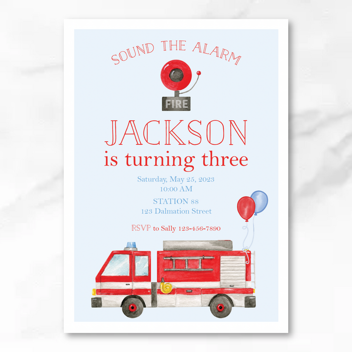 Firetruck Birthday Invitations