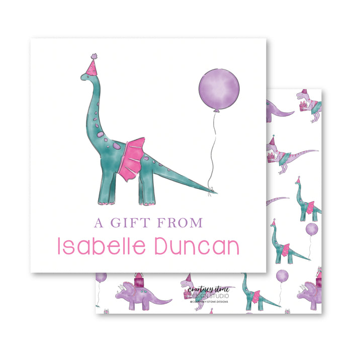 Girl Party Dinosaur Enclosure Card | Gift Tag