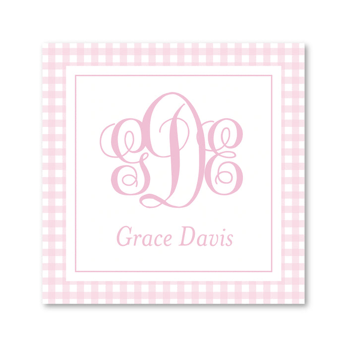 Pink Gingham Monogram Enclosure Card | Gift Tag