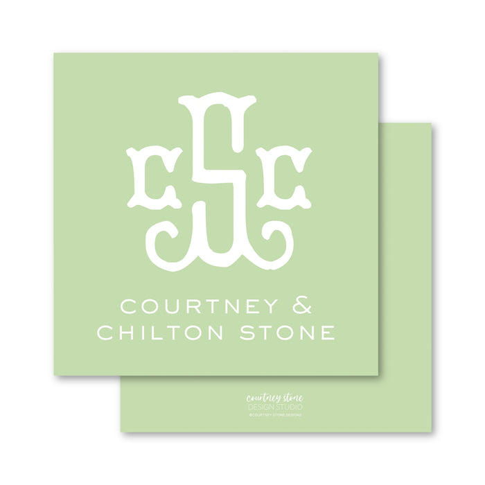 Fishtail Monogram Color Background Enclosure Card | Gift Tag (choose your color)