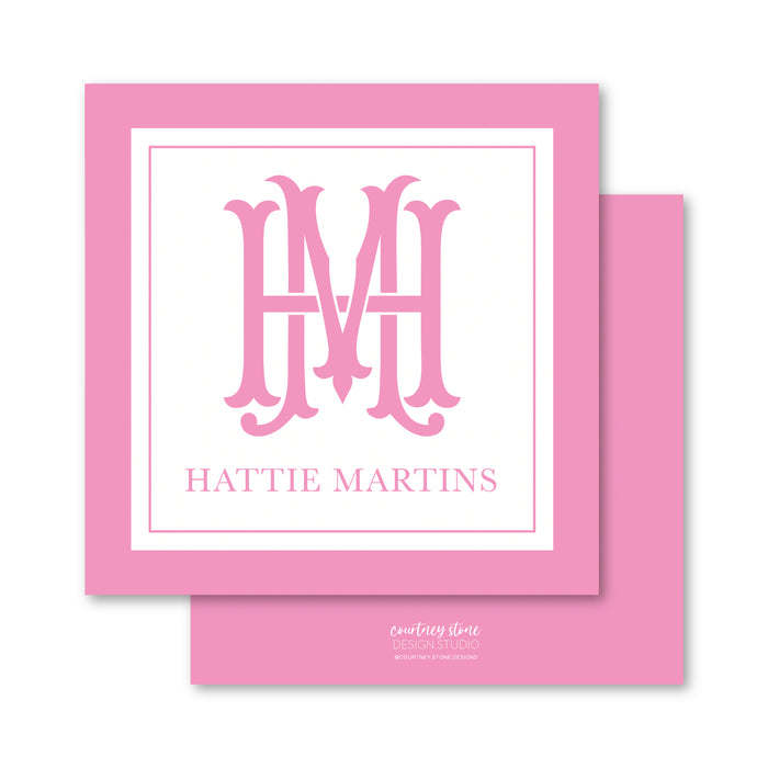 Interlocking Monogram Color Border Enclosure Card | Gift Tag (choose your color)