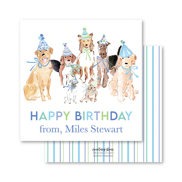 Blue Party Dogs Enclosure Card | Gift Tag