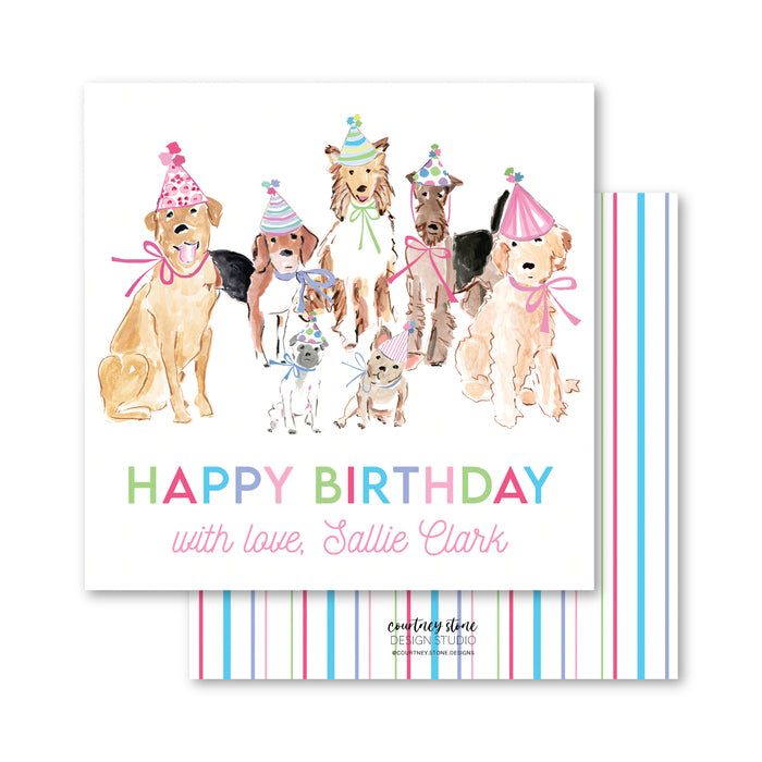 Pink Party Dogs Enclosure Card | Gift Tag