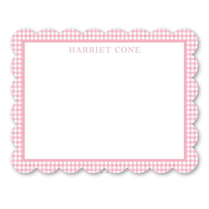 Pink Gingham Scallop Cut-Out Stationery